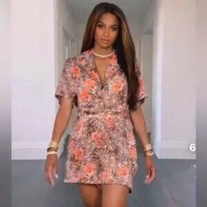 NEW NWT| LITA by Ciara x Revolve Romper Belted Viscose Animal Floral Cherry